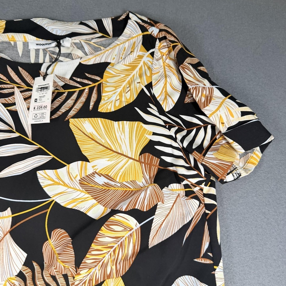 Woolworths T-Shirt Dress Womens Small Black Tropical Leaf Print Knee Length - Picture 7 of 13